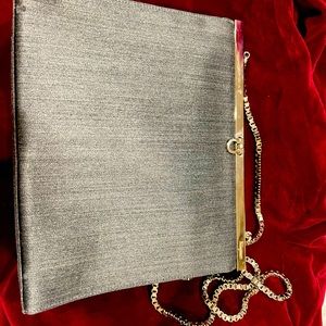 Ferragamo grey fabric purse with silver chain